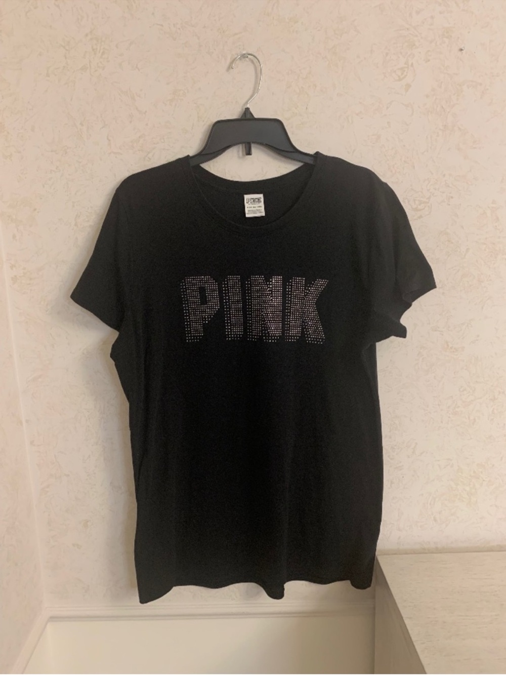 PINK Victoria's Secret Black Short Sleeve Tee with Stud Logo- XL